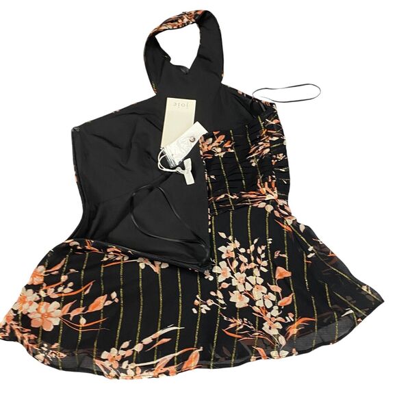 Joie Damein Halter Top Womens 0 Black Floral Metallic Threads Chiffon Sleeveless - Picture 3 of 16